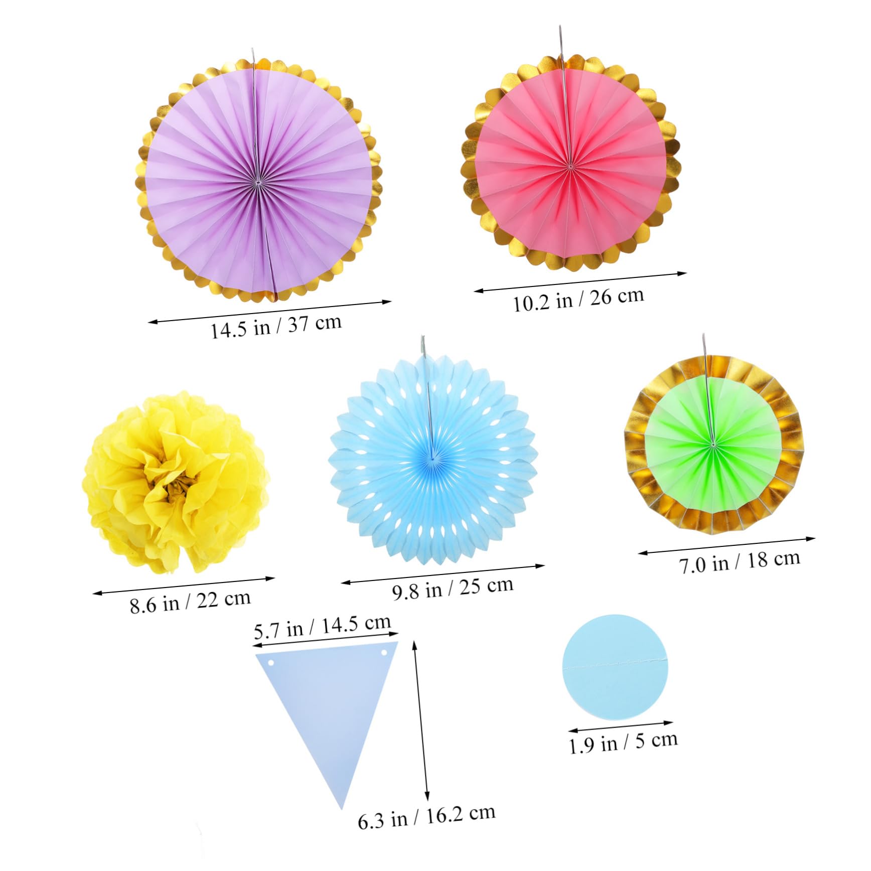 Pastellfarbene Partydekoration aus Papier Pompons Papierfächer und Banner Leicht Handlich für Feiern und Klassenzimmer
