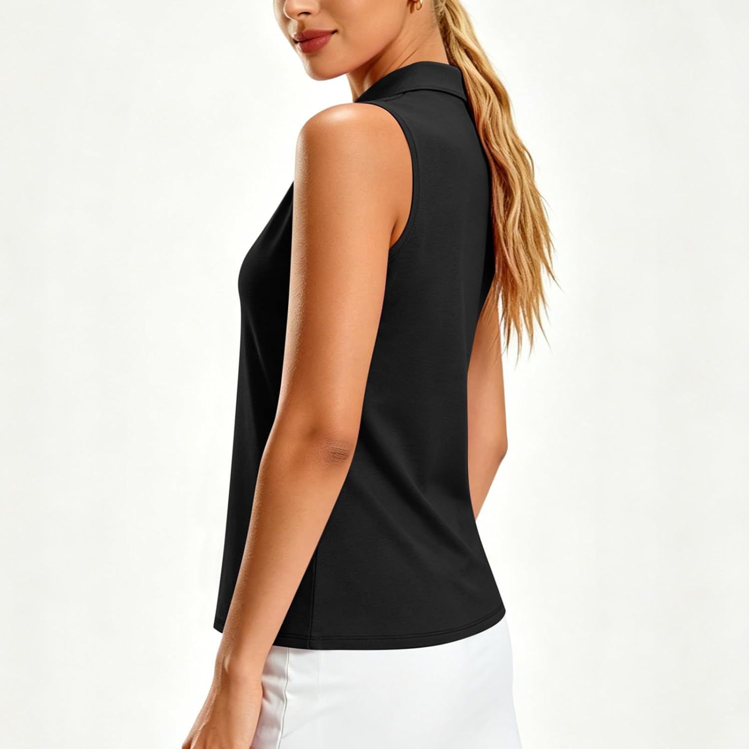 Quarter Zip Golf Shirt for Women Sleeveless Collared Racerback Lightweight Top Breathable Summer Workout Tank Top