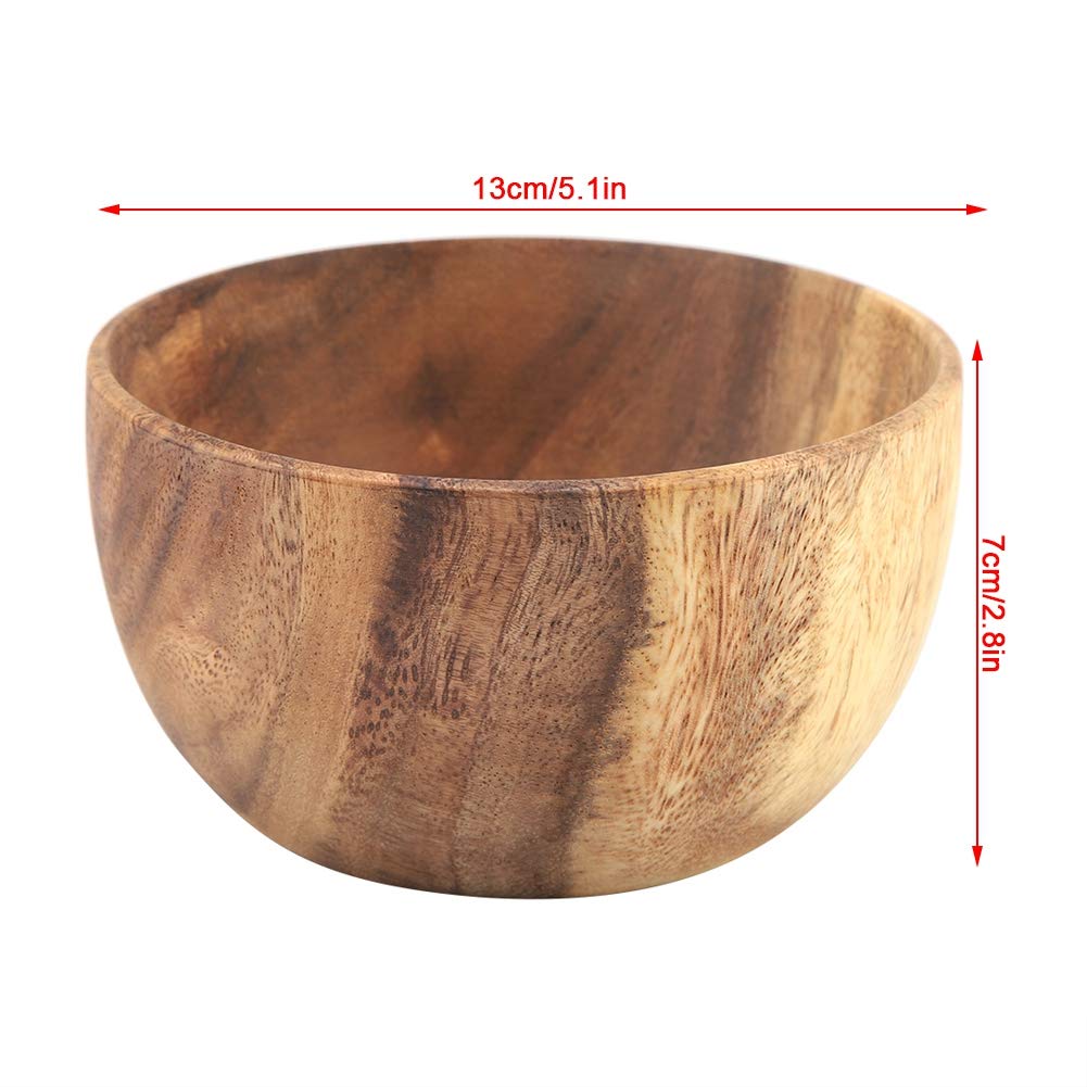 Bol, Bol en Bois D'Acacia Massif, Bol Rond en Bois Naturel Sculpté À La Main, Ustensiles De Cuisine pour Salade, Soupe, Trempettes Aux Fruits, Sauce, Noix, Apéritifs, DesBrown-13 * 7cm