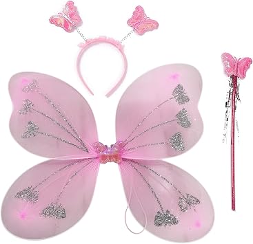 Dress Costume Wing Sparkles Butterfly Wing Party-Favor Halloween Dressing Up Cosplays for Womens Girl Pink