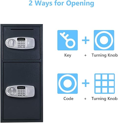 Miniatura 3 de Casart - Caja fuerte de doble puerta, caja fuerte digital con llaves para el hogar y la oficina, caja de seguridad para armas, dinero en efectivo y