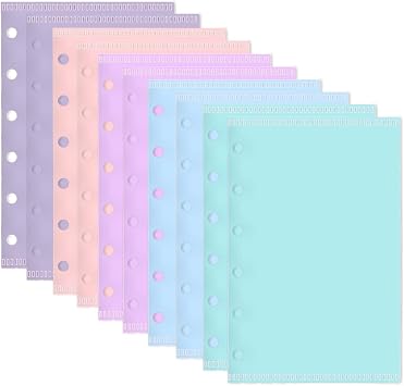 Mogoostry A7 Cash Envelope Binder Pockets 10pcs 5 Color A7 Binder Inserts Pockets Zipless Binder Divider with Pocket Side Open Plastic Binder Folder Organizer