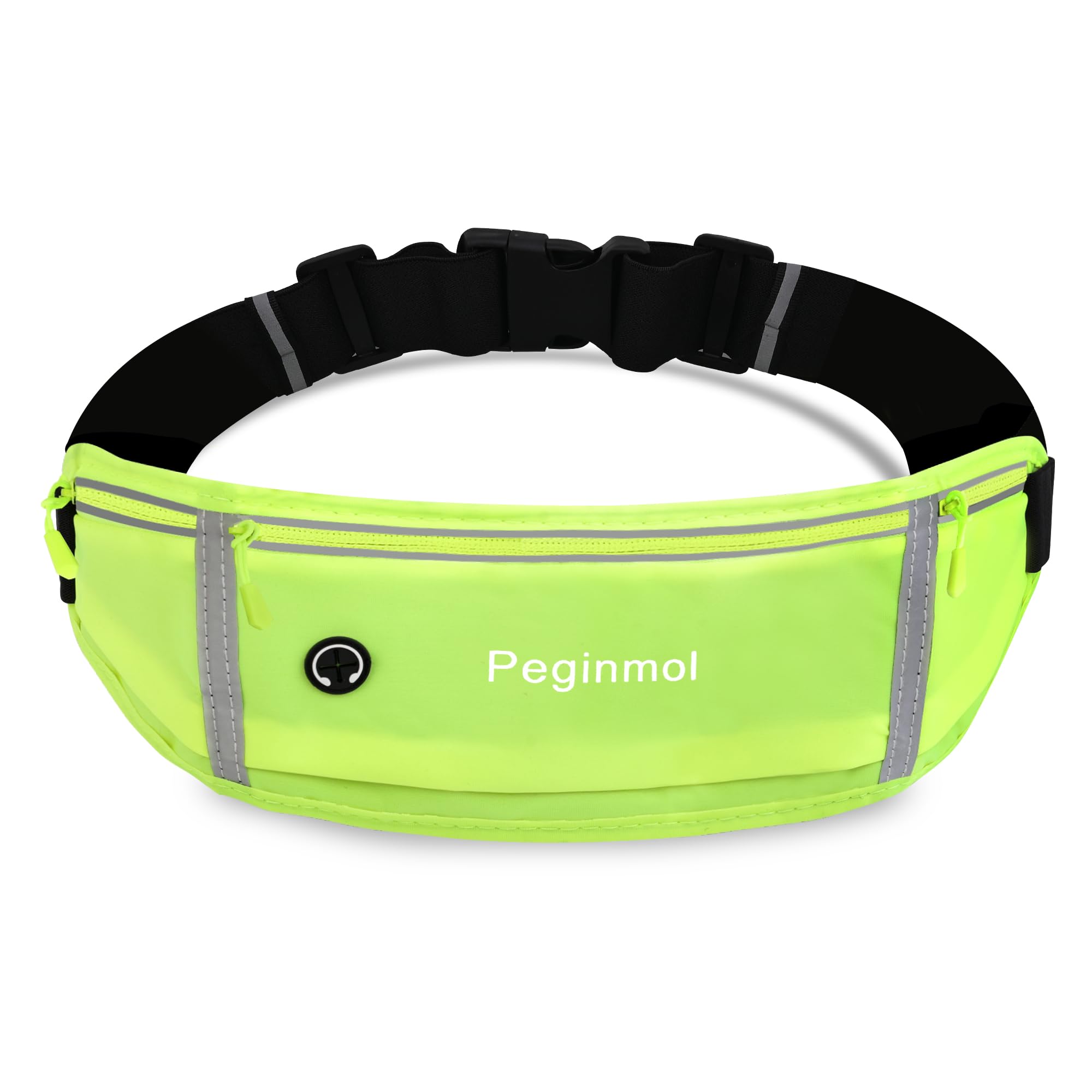 Peginmol Slim Running Belt Fanny Pack, Waist Pack Bag for Women Men, Running Pouch for Phone Waterproof Reflective with 3 Pouches, Running Phone