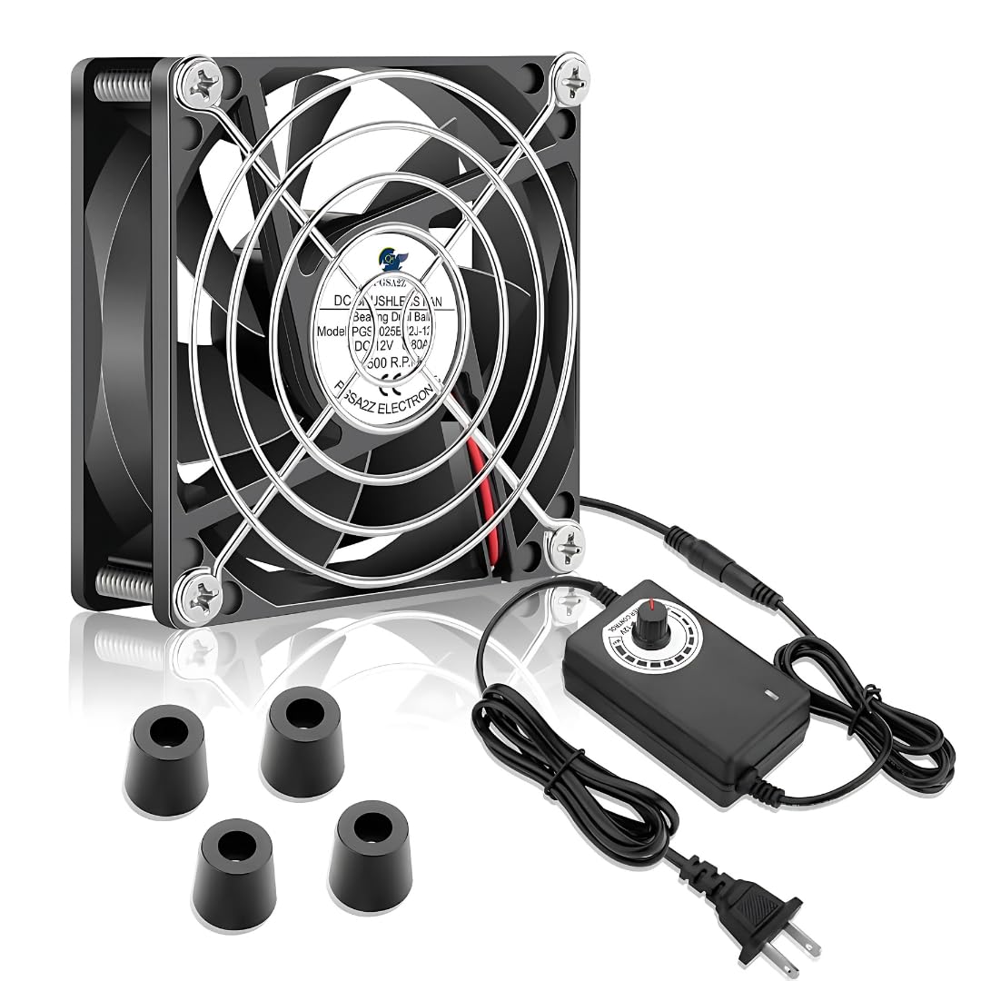 PGSA2Z 80mm Dual Ball Bearing Cooling Fan with Speed Controller, 12V DC Adjustable Quiet Fan for PC Case, Router, Cabinet, Modem, Reptile Tank and Electronics Cooling-image-47