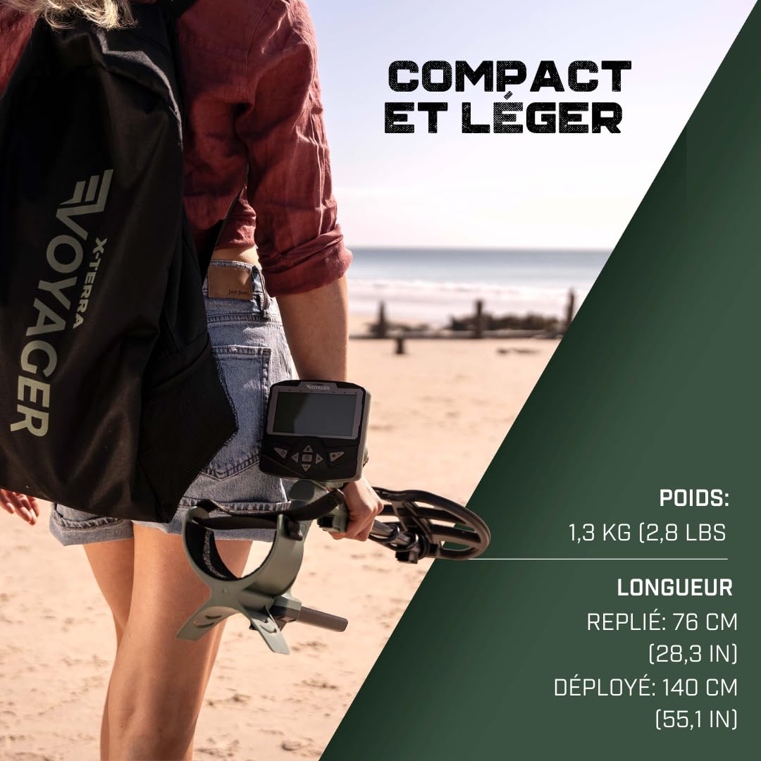 Minelab X-Terra Voyager Détecteur de métaux Professionnel Tout-Terrain avec Bobine étanche, 4 Modes de détection, écran rétroéclairé