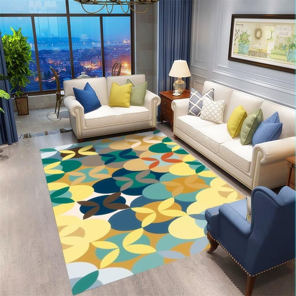 Tapis descente de lit géométrique jaune lavable 60x90