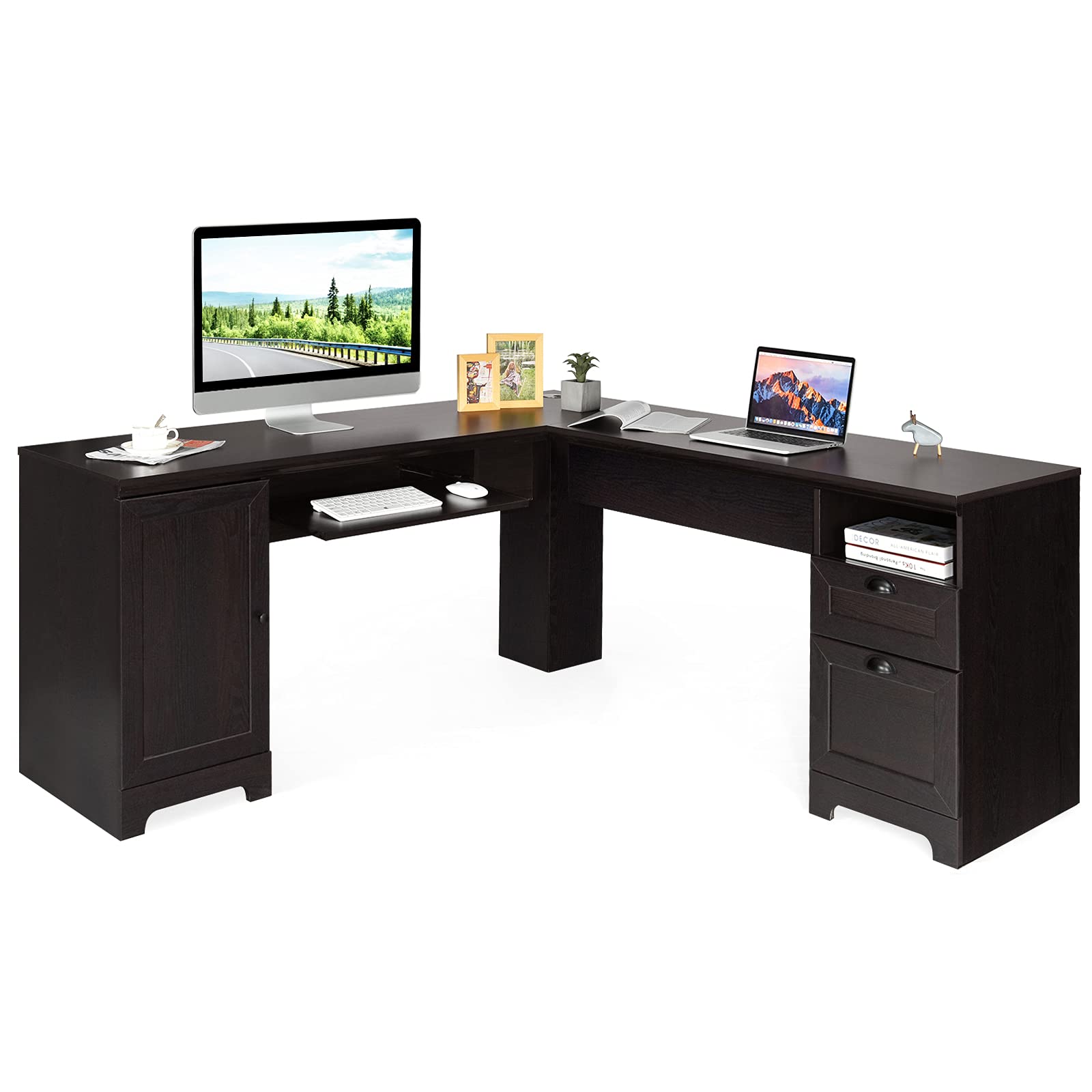 Buy Tangkula 66" × 66" LShaped Desk, Corner Computer Desk with Drawers
