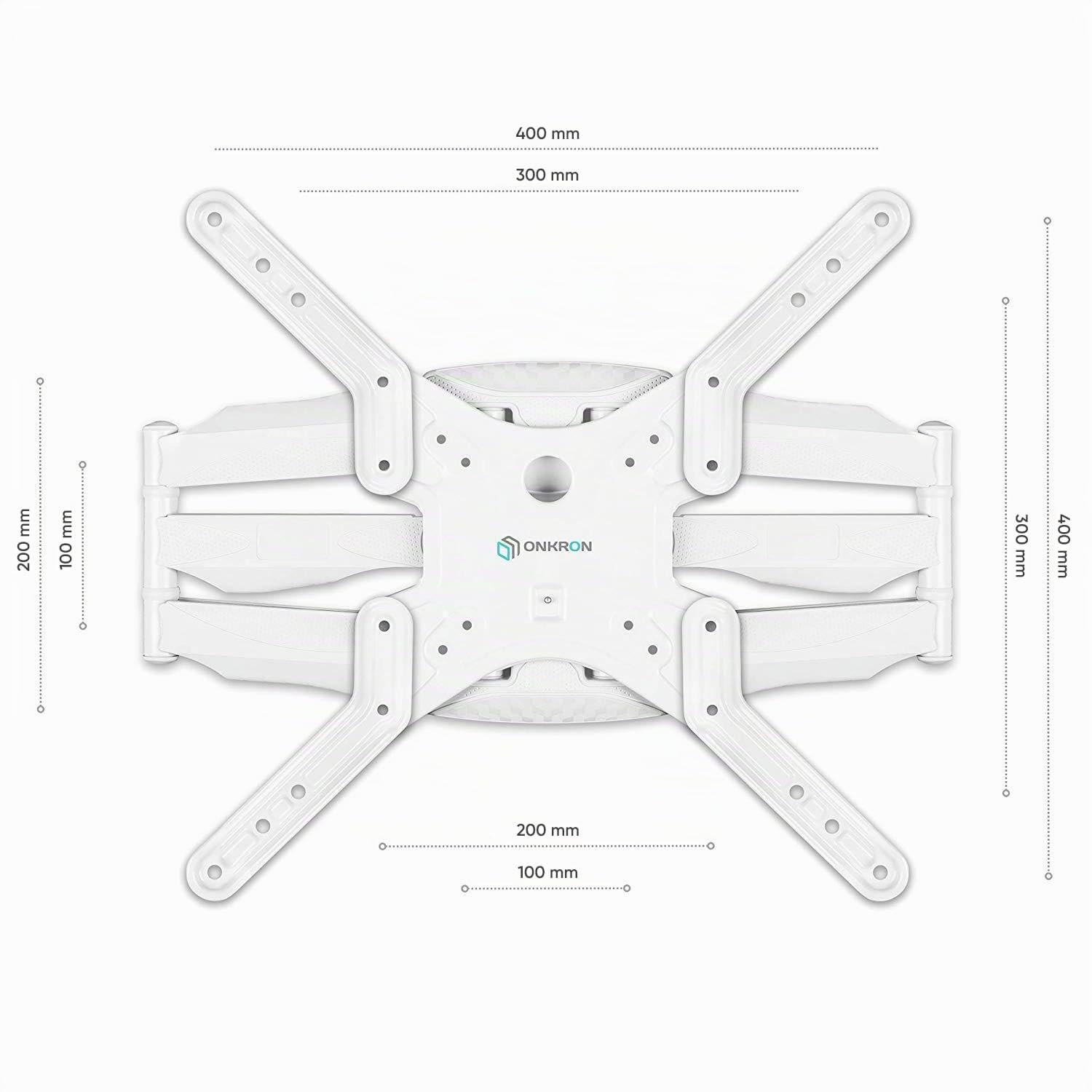 ONKRON Support Mural TV Blanc pour 37" - 70" TV, Bras Articulé TV Mural Poids de 36,4 kg - Accroche Murale TV VESA 100x100-400x400/Support Television Mural Pivotant Inclinable Orientable M5-W Blanc