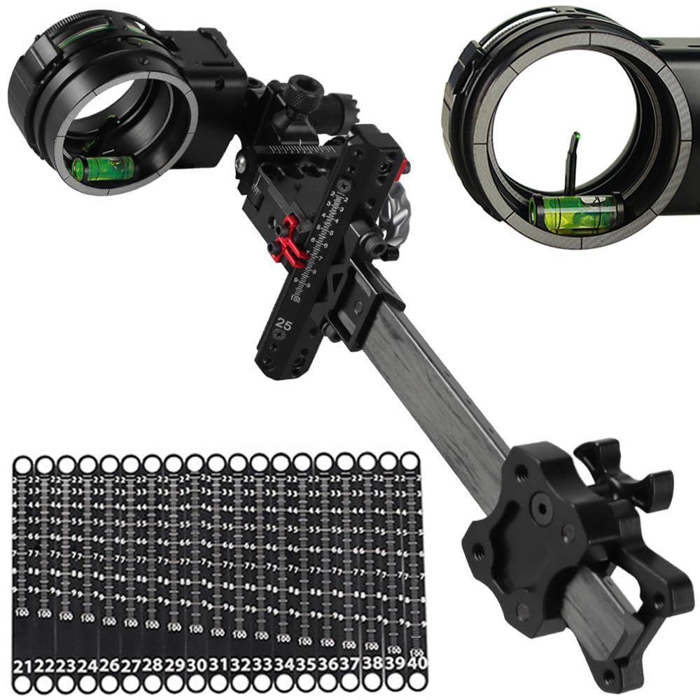 Vista de arco compuesta de 1 pin, izquierda/derecha, lente 4X 6X 8X, fibra de 0.000 pulgadas, barra larga de fibra de carbono, objetivo en forma de T, mira micro ajustable, de gama alta competitiva al