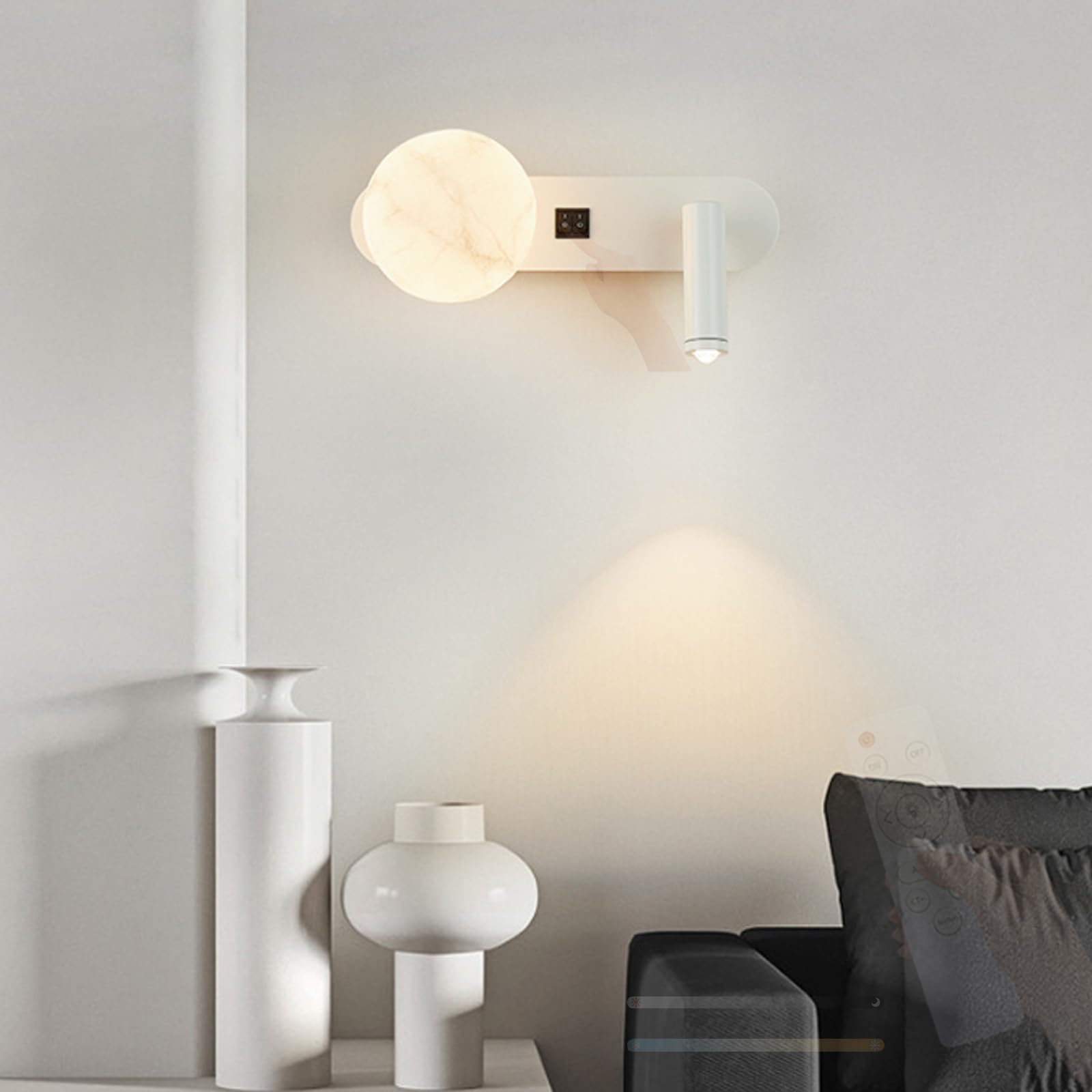 Focos aplique de pared LED interior regulable 2700K-6500K con interruptor blanco 8