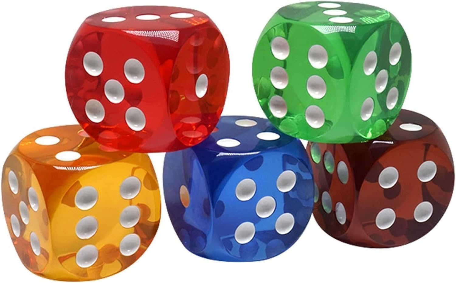 5Pcs 25mm Professional-Grade Crystal Dice - Waterproof 6-Sided Precision Gaming Dice with Anti-Slip Numbers, Standard Size for Board Games, RPGs, Casino Nights (Transparent Color Set)