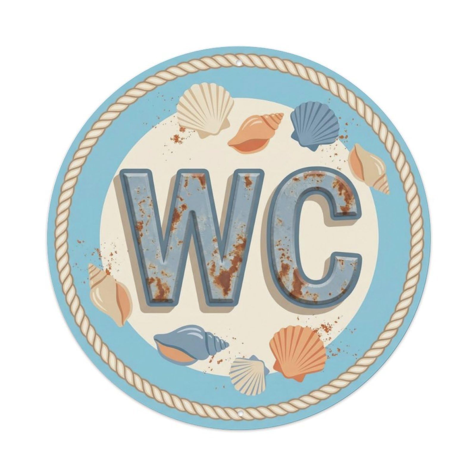 Toilet （WC） Coastal Weathered Emblem Metal Tin Sign Plaque Wall Decor for Cafe, Club Bar, Office, Home Garden Round Metal Poster 8x8Inch