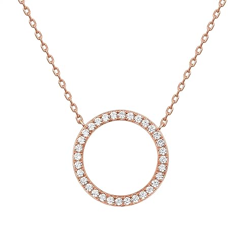PAVOI 14K Gold Plated Circle CZ Solitaire Necklace | Elegant Bezel Pendant | Dainty Cubic Zirconia Halo Choker Necklaces for Women