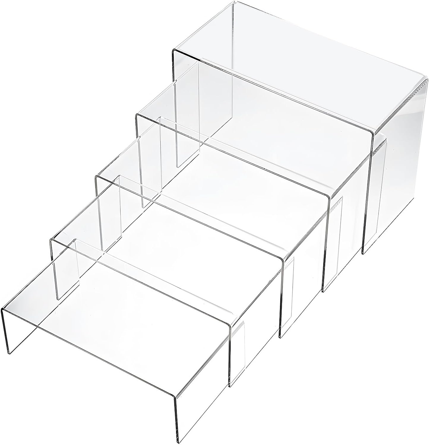 Chuangdi 32 Pcs 5 Sets Acrylic Display Risers, Large Clear Product Stand, Jewelry Display Riser Shelf Showcase Fixtures for Figure Dessert Cupcake Candy Action Display