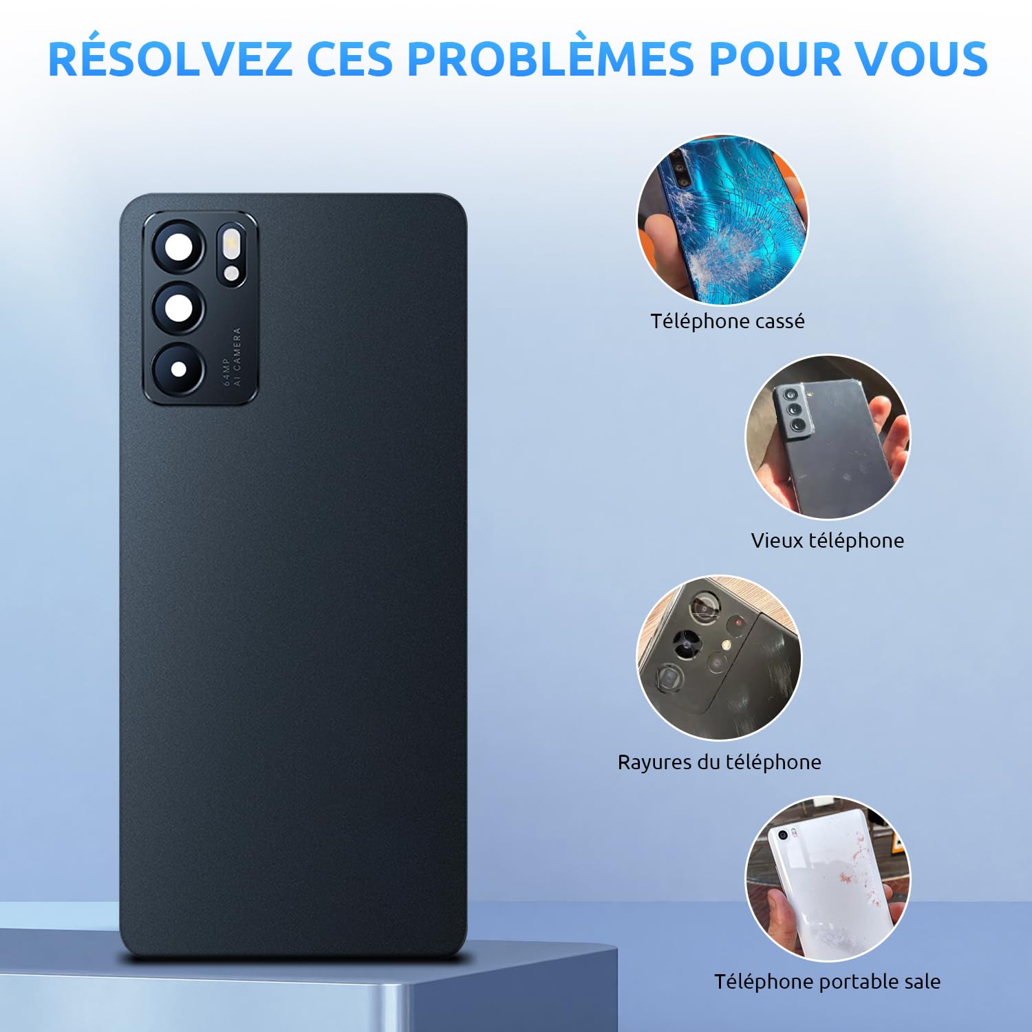 Vitre Arrière Cache Batterie pour Oppo Reno6 5G Noir