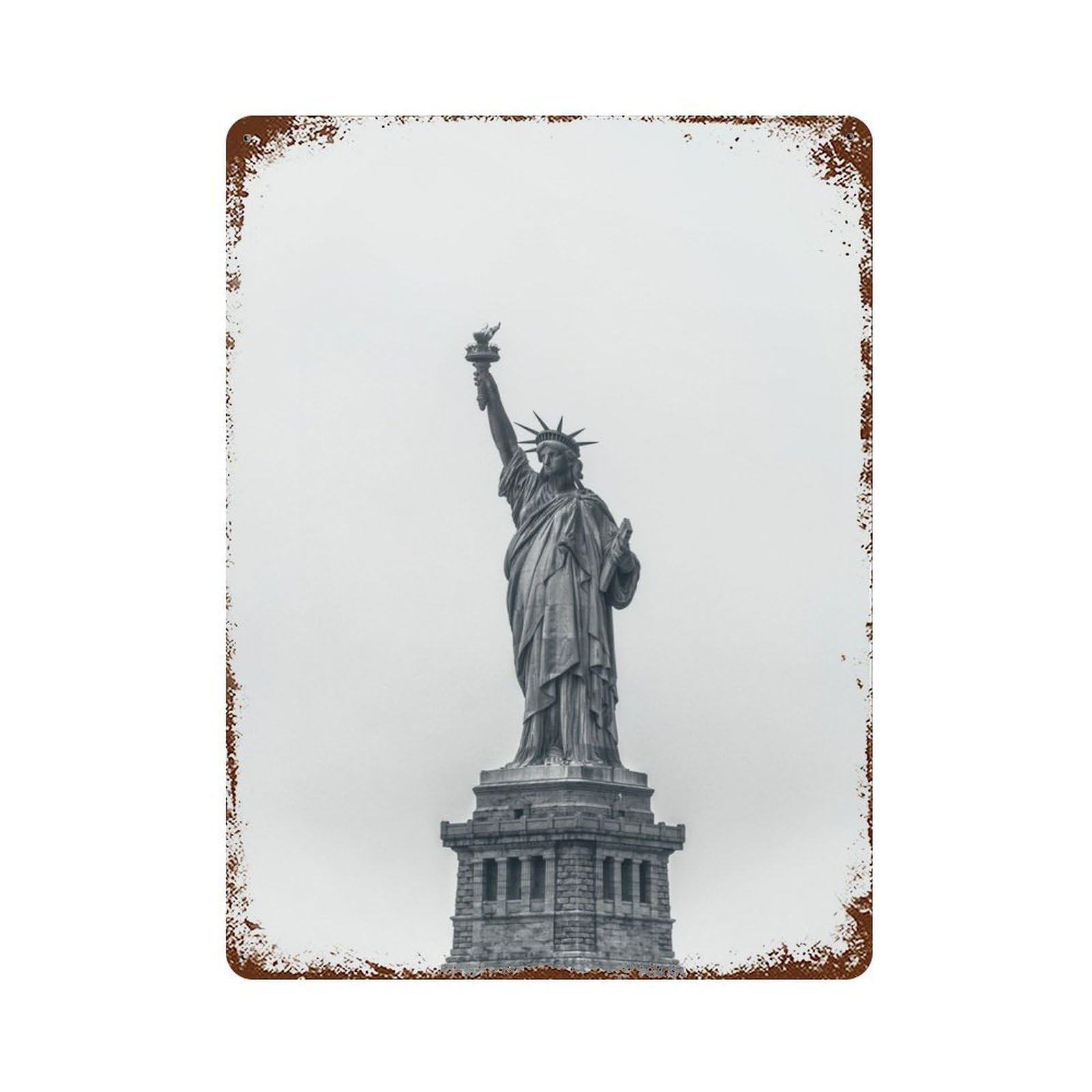 Statue of Liberty Vintage Wall Sign 15.7"x11.8", Rust Effect Metal Decor for Office, Studio And Wall Decor