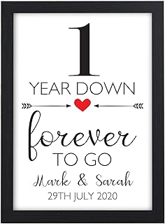 1 Year Down Forever To Go Personalised Wedding Gifts Anniversary for Him, Her - 1st, 10th, 25th, 30th, 40th, 50th Wedding Anniversary Presents - Gifts for Husband, Wife, Boyfriend, Girlfriend