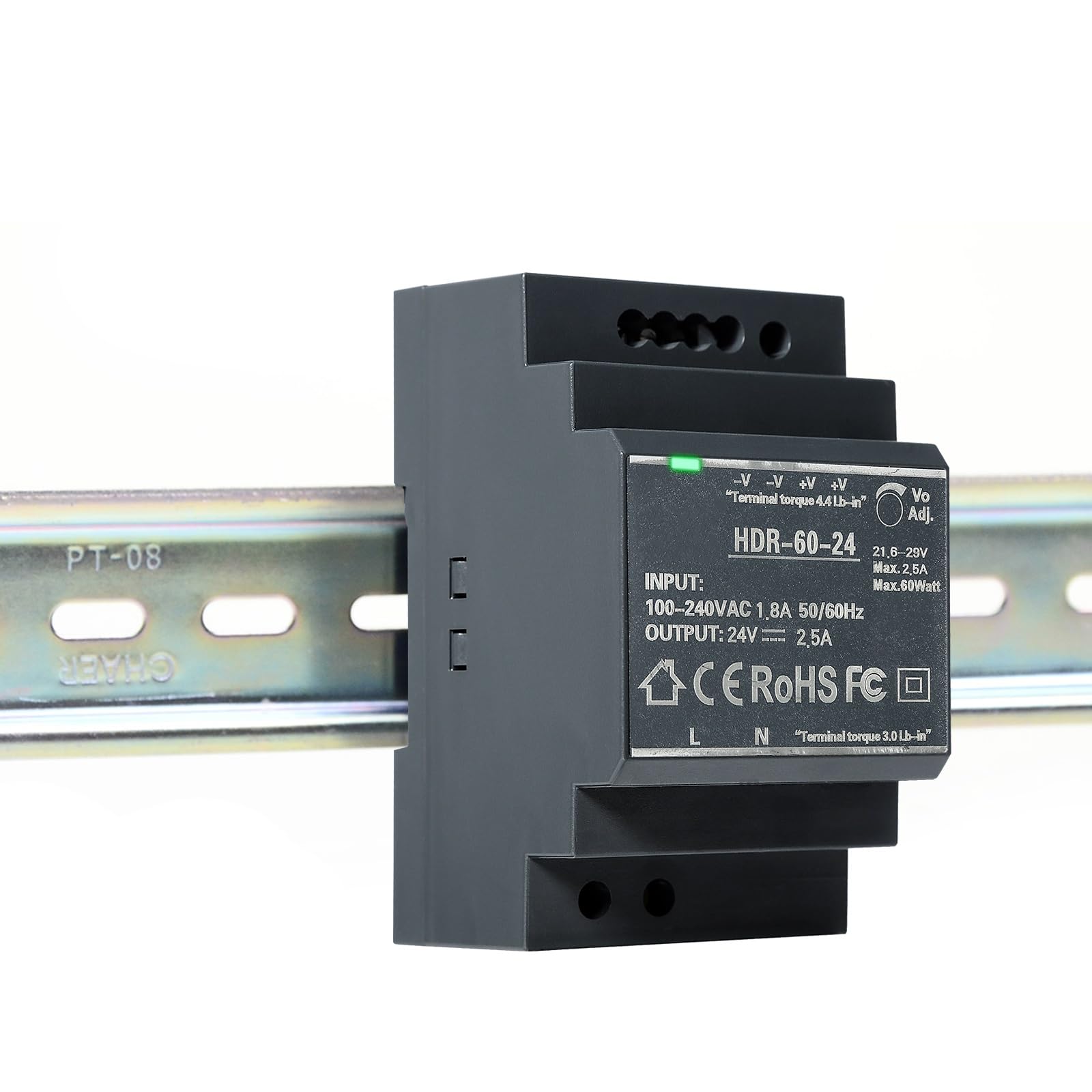 DEWIN Fuente de Alimentación Conmutada 24v, HDR-60W Fuente de Alimentación Conmutada de Transformador de Riel DIN para Equipos de Automatización Industrial (Color : DC 24V 2.5A)