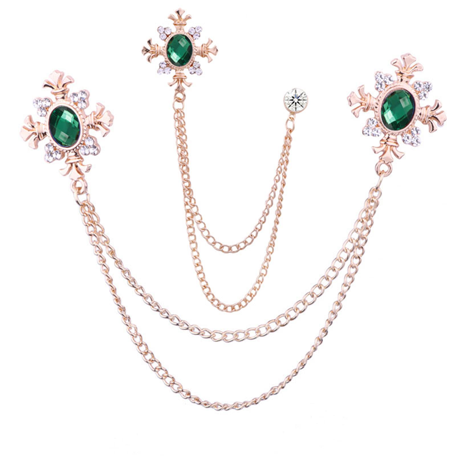 2PCS Long Chain Brooch Crystal Tassel Brooch Pin Gem Brooch Fashion Scarf Tie Pins for Women Men Wedding