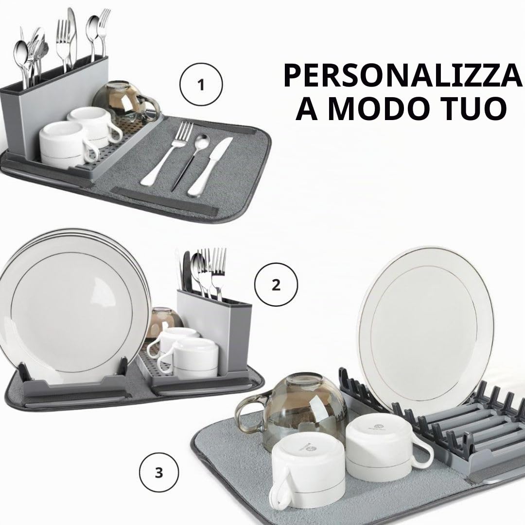 TTW Scolapiatti Pieghevole con Tappetino Arrotolabile Piccolo Scolapiatti sopra il Lavello per Bicchieri Piatti e Utensili perfetto per proprietari di casa, campeggio o camper