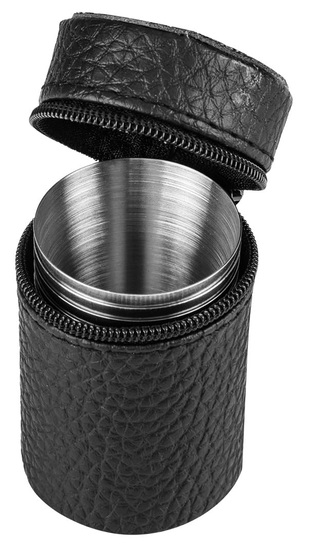 NEO TOOLS 6 sztuk kieliszków do wódki 30 ml ze stali nierdzewnej z czarną skórzaną torbą - metalowe kubki kempingowe - kieliszki do shotów outdoorowych - wielokrotnego użytku
