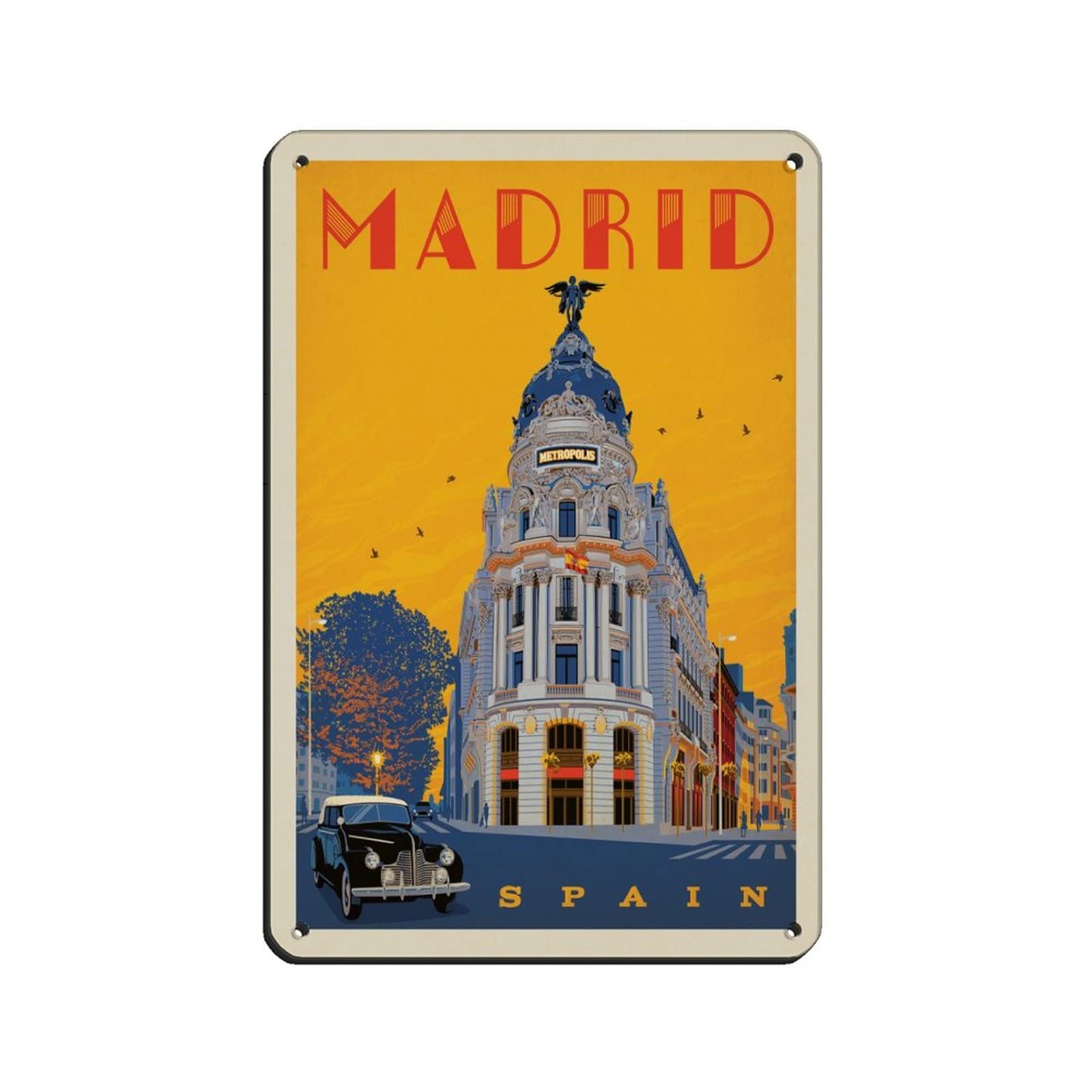 Kziwq T320 Metal Tin Sign Spain Madrid Metropolis Travel Tin Signs Vintage Bar Club Cave Home Kitchen Wall Decor Funny Decor 20X30cm