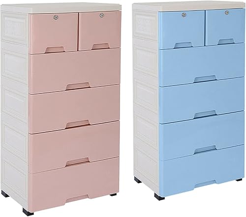 DYRABREST Torre de almacenamiento de 6 cajones, gabinete vertical de plástico PP con 4 ruedas, carrito organizador de armario alto de 5 capas para