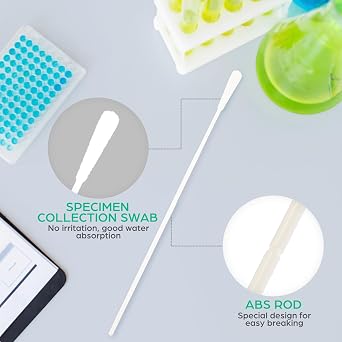 EXCEART 50 Sets Nasopharyngeal Specimen Flocked Swab Nasal Swabs Sterile Individually Wrapped Nylon Flocking Tip Flocked Swab with Tube and Labels for Sampling(Random Color)