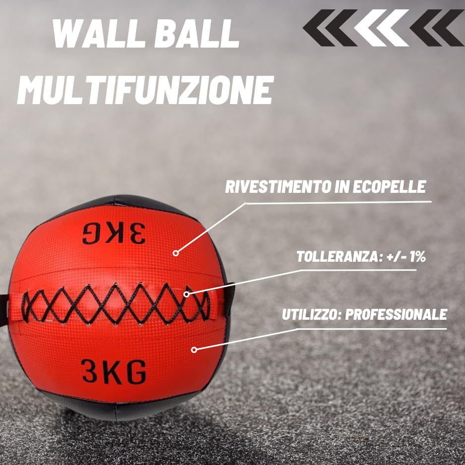 Palla Medica 3 Kg, Wall Ball Ecopelle per Esercizi e Allenamento funzionale, Home Fitness