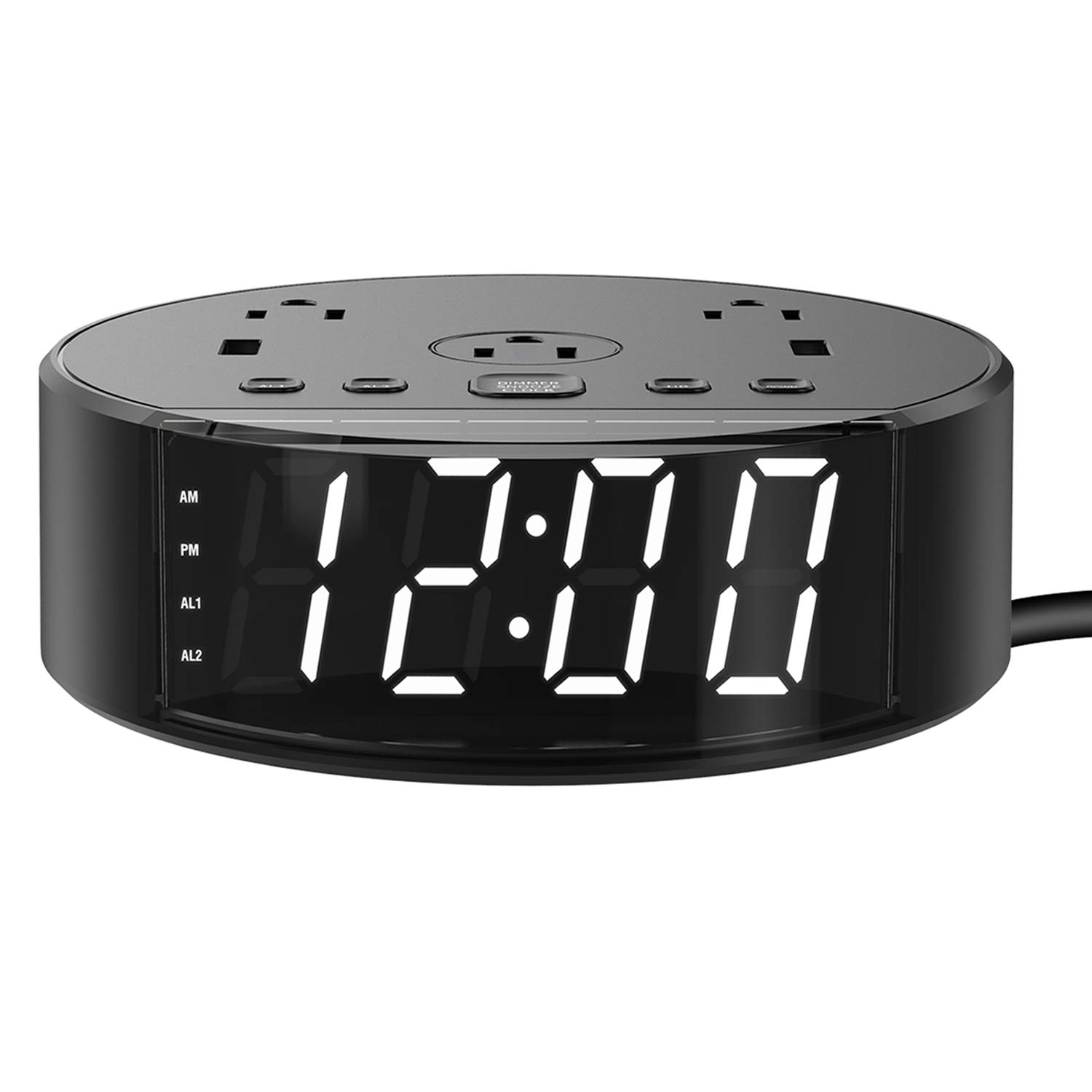 Ausfore Alarm Clock with USB Charger (Black)