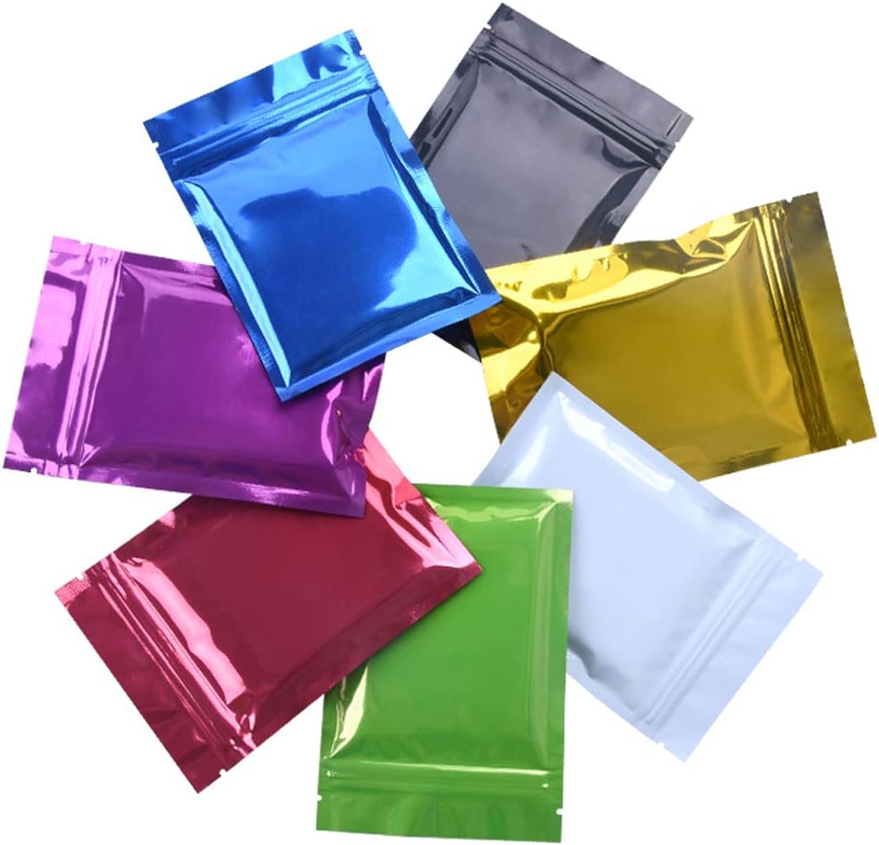 140 Pcs Foil Ziplock Bags, Resealable Smell Proof Bags, Mylar Candy Cookies Packaging Bags, Flat Foil Pouch Metallic Bags for Christmas Party Favours Food Storage, Colorful Self Sealing Bags, 4x6 in