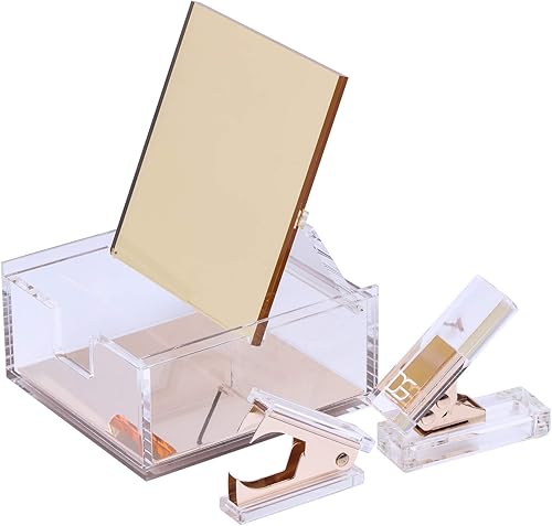 Miniatura 5 de DS DRAYMOND STORY - Perforadora acrílica de oro rosa y removedor de grapas, serie de artículos de escritorio (ideas de regalos de boda para