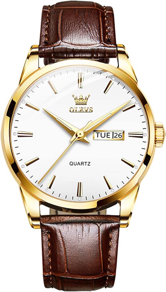 OLEVS Watches for Men Leather Men Easy Read Watches, Arabic Numerals Simple Style Calendar Large Face Watches (White/Black/Blue Dial)