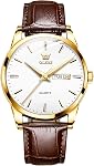 OLEVS Watches for Men Leather Men Easy Read Watches, Arabic Numerals Simple Style Calendar Large Face Watches (White/Black/Blue Dial)