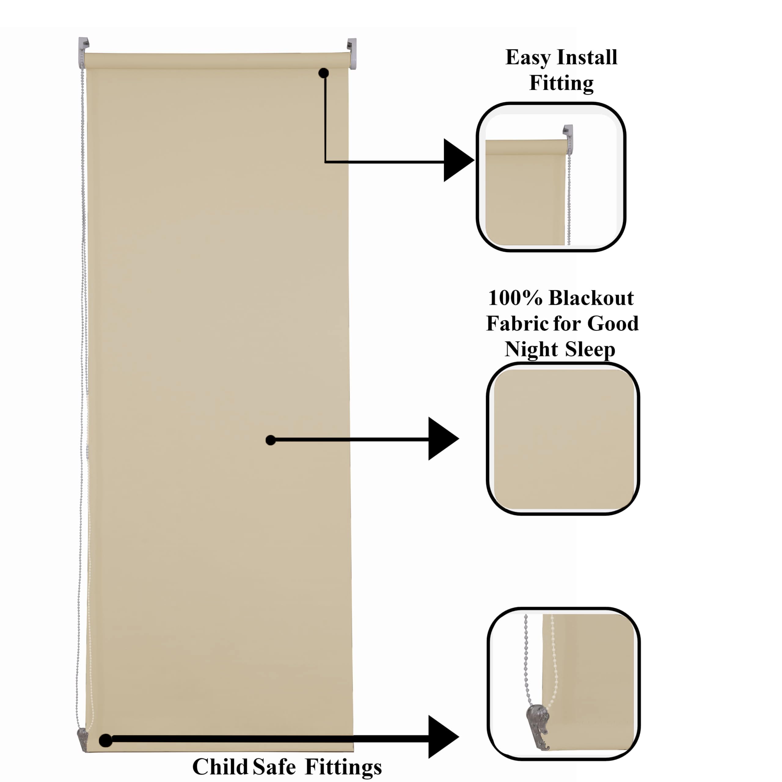 Funky Gadgets Blackout Roller Blinds Window Shades Easy Fit Thermal Roller Blind 3 Pass Black Out Fabric For Room Darkening Trimmable Child Safe Metal Tube Light Grey (180cm Wide X 210cm Drop