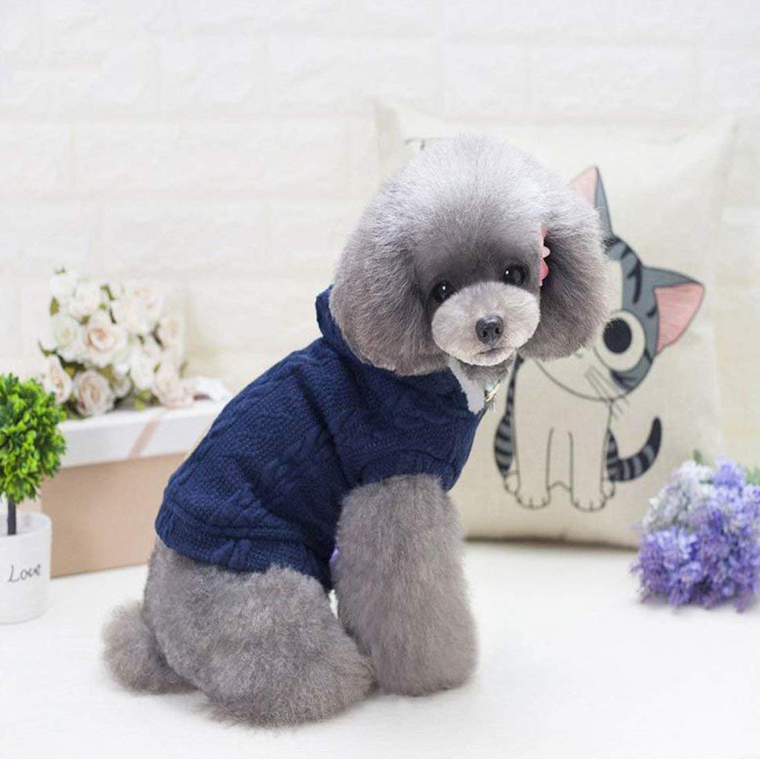 Dog Sweater,Wool Dog Sweaters with Hat Warm Fleece Coat for Small Medium Dogs Cats, Classic-Blue, XX-Large - Image 4