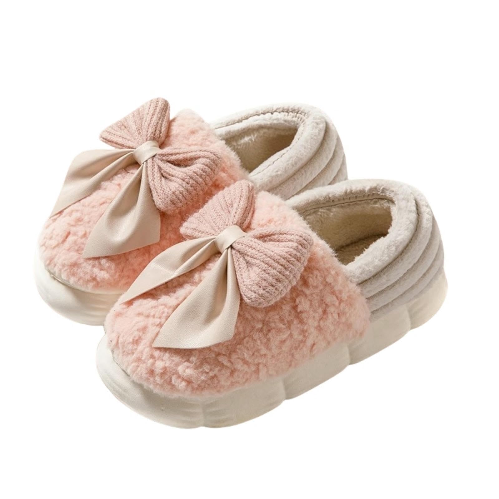 Pantofole Donna Schede di Cotone Bowknot per Donne Inverno Interno Casa Anti-Slip Scarpe di Cotone Addensato per Uomini Inverno-rosa-36-37