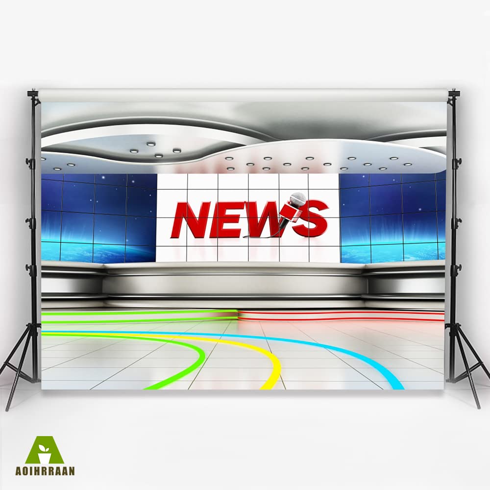Aoihrraan 2,2x1,5m News Room Interior Backdrop Modern Office Interior TV Show Recitation Desk Record Front Table Photography Background TV Station Programming Live Decor Kid Portrait Photo Studio Prop - Image 3