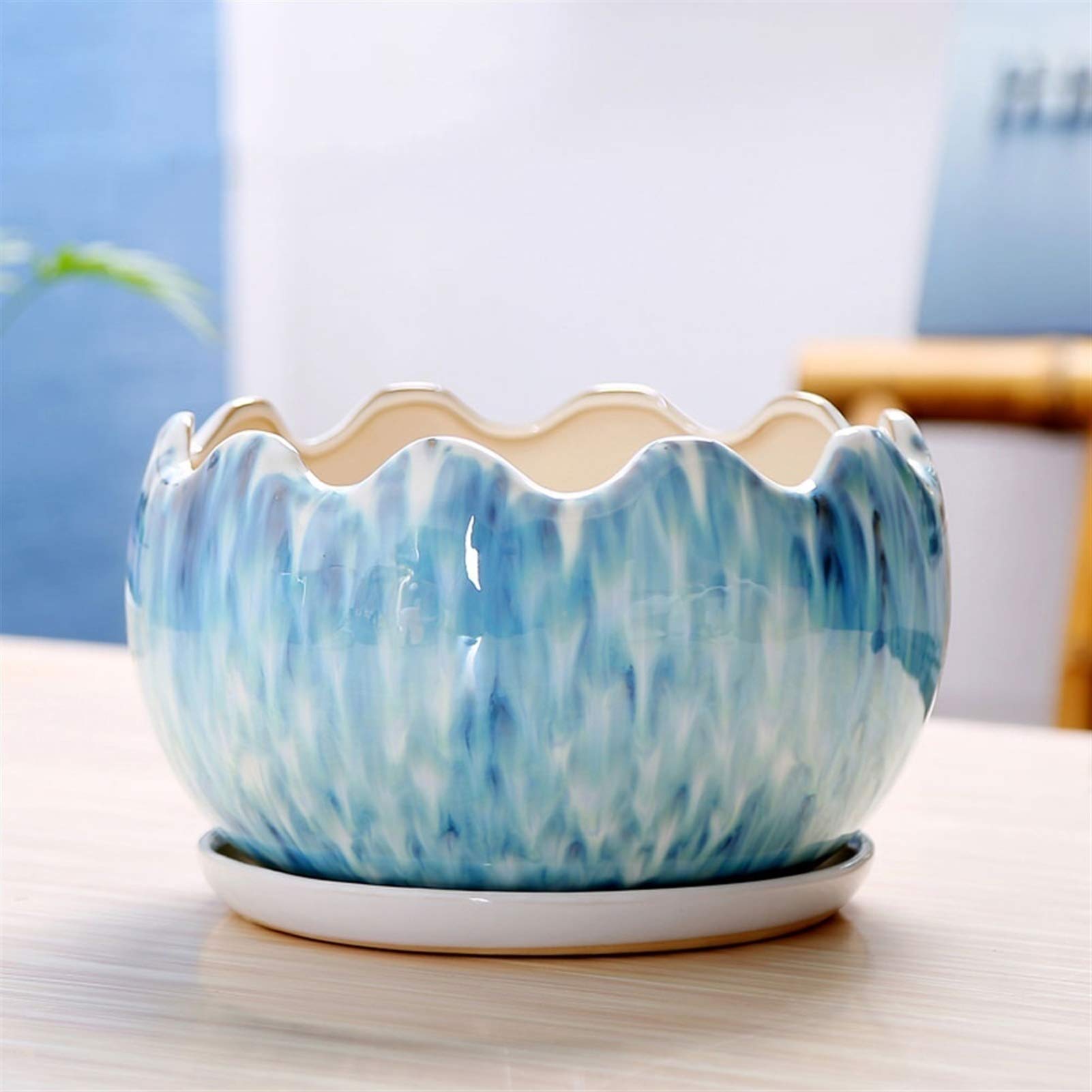 Ceramiczna doniczka Doniczki na sukulenty Biała ceramiczna doniczka na kwiaty Doniczka na rośliny ziołowe Doniczka na sukulenty Doniczka na rośliny doniczkowe(Blue,26cmx17.5cm)