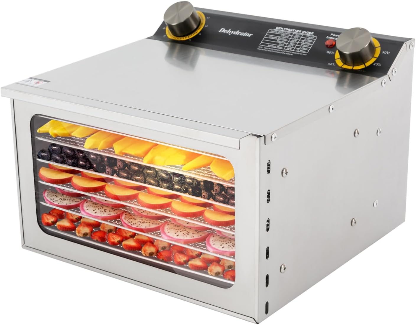 6 Trays Commercial Food Dehydrator Machine for Jerky, 400W Electric Food Dehydrator Machine 86ºF-194ºF Timer Control,Stainless Steel Dehydrater for Meat, Fruit,Beef, Jerky, Herbs