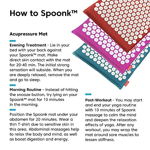 Spoonk Acupressure Eco Mat, Magenta - Includes Sling Bag - Back & Neck Massager - Makes A Great Travel Pillow - Stress & Muscle Relief - Sleep Aid - Made With Cotton #TOP3
