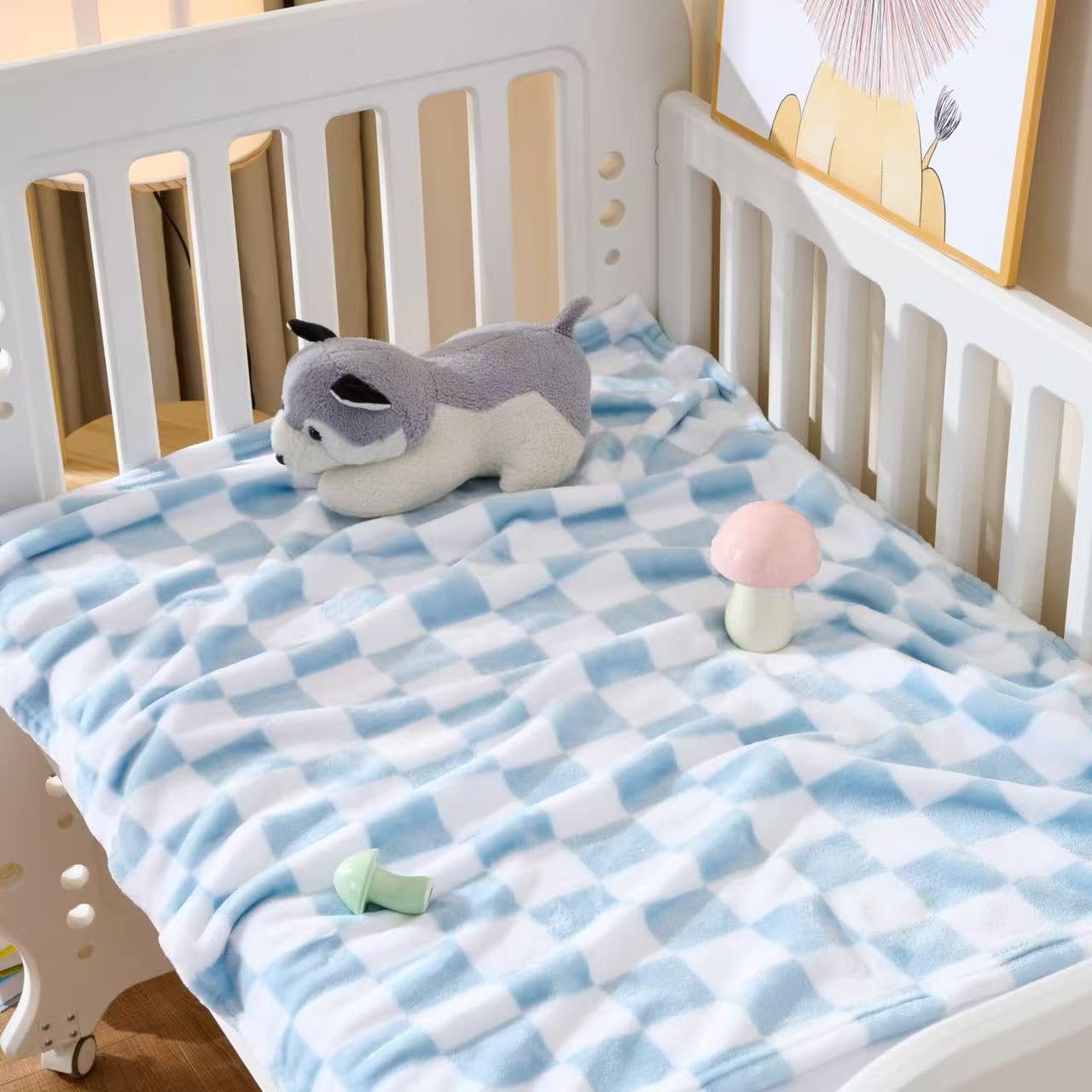 4 Pcs Baby Blankets, Fluffy Small Crib Baby Blankets for Boys, Fleece Checkered Blanket, Toddler Receiving Blankets 30×40