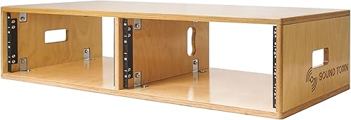 Miniatura 3 de Sound Town DIY 2 x 4U Estante de estudio con madera contrachapada de abedul báltico, roble dorado para sala de grabación, estudio en casa (SDRK-D4)