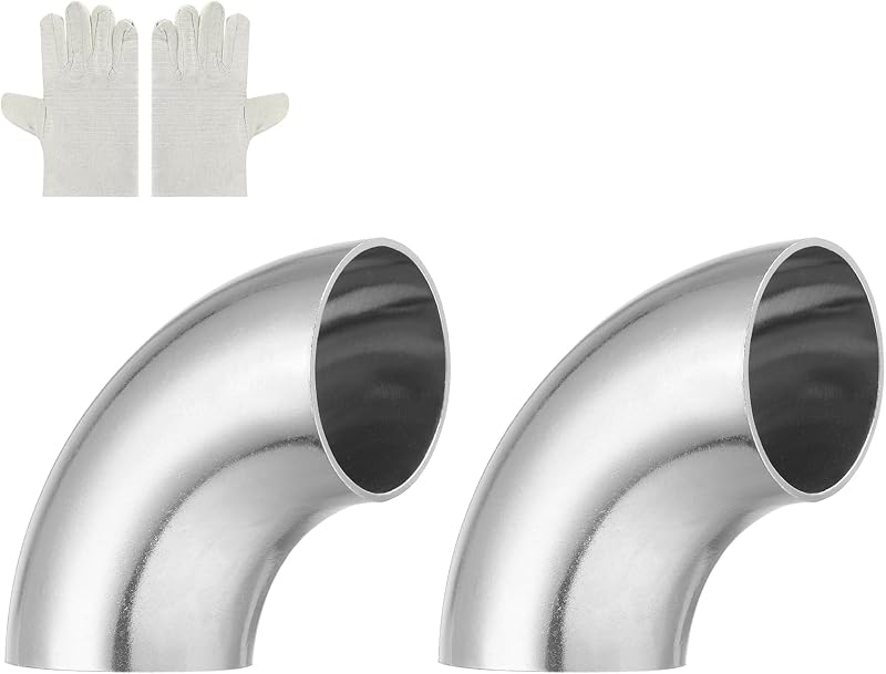 Curva de escape 90° MECCANIXITY em aço inoxidável 304, 38 mm – Kit com 4 unidades e luvas