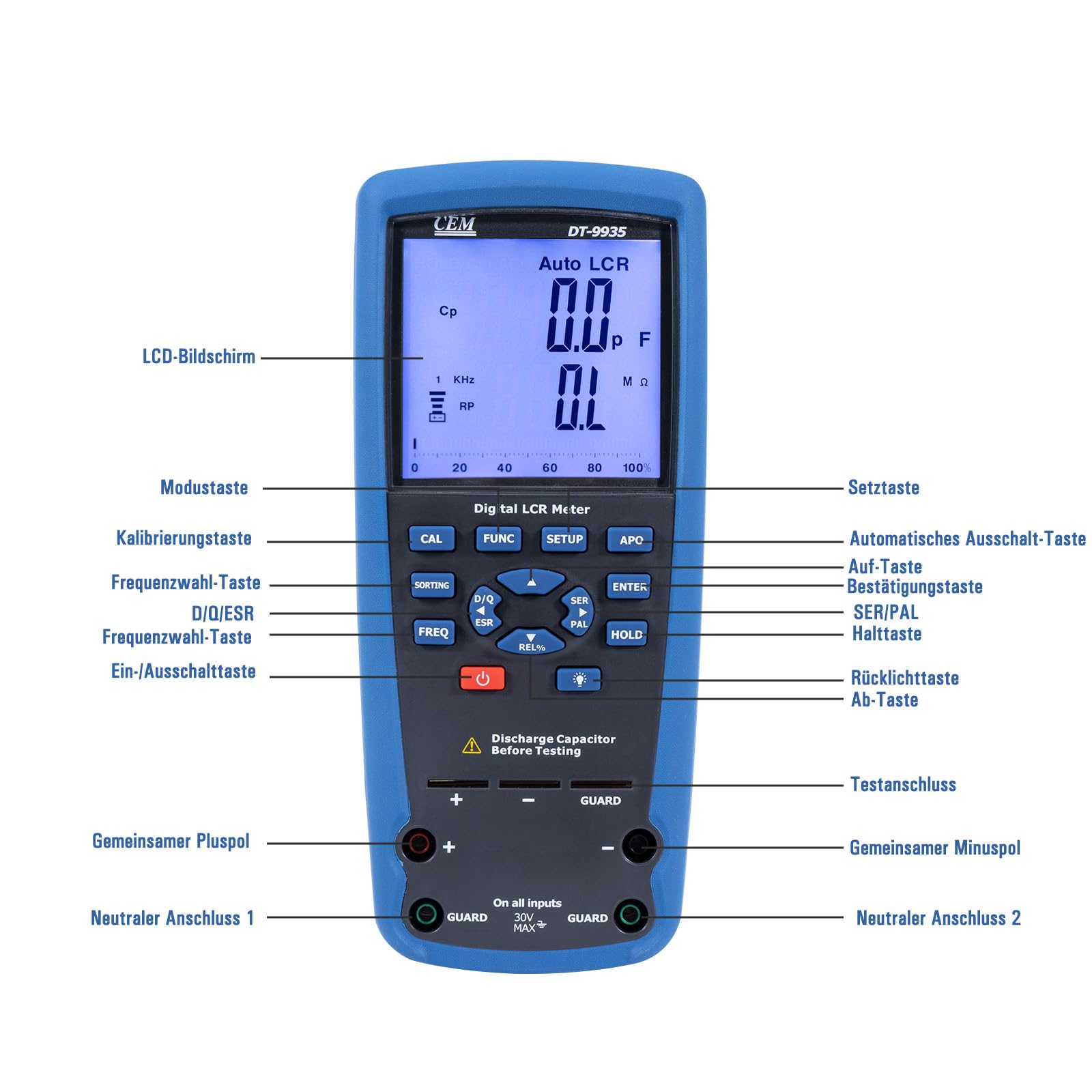 CEM 9935 Hochpräzises LCR/ESR-Messgerät, 100 Hz – 100 kHz, Industrielles Tragbares Digitales LCR-Messgerät