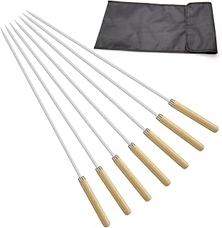 LERANXIN 7 Pezzi di Spiedini di Barbecue, Manico in Legno da 90 cm Bastoncini di Kebab, Spiedini Professionali in Acciaio Inox per Barbecue, Molto Adatti per Carne e Verdure