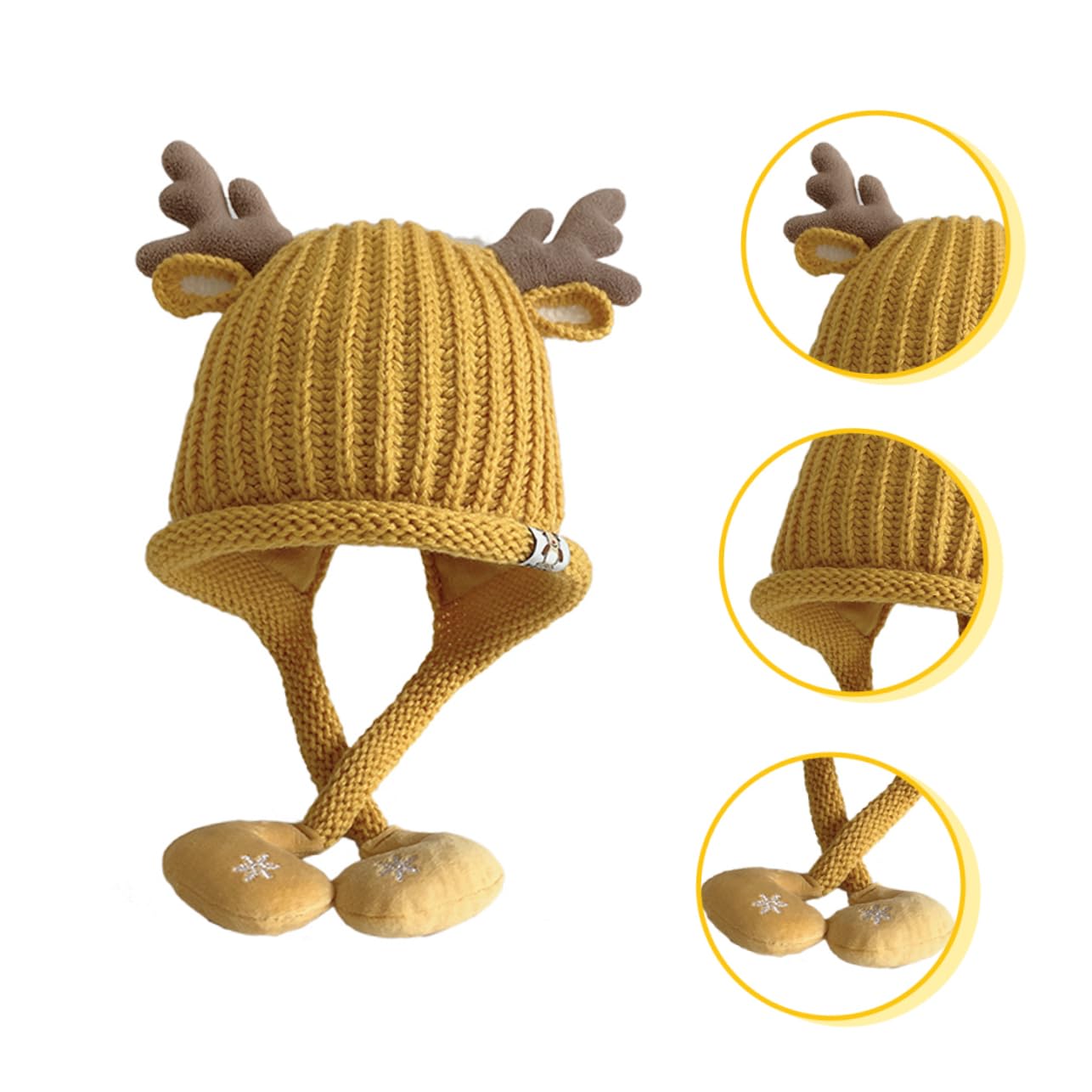 LIFKOME Sombrero Tejido Gorro Termico Gorro Bebe Gorro para bebé recién Nacido Beanie Orejeras de Bebe Sombrero de Fiesta de Navidad Gorros Tejidos Gorras de recién Nacido Acrílico Yellow