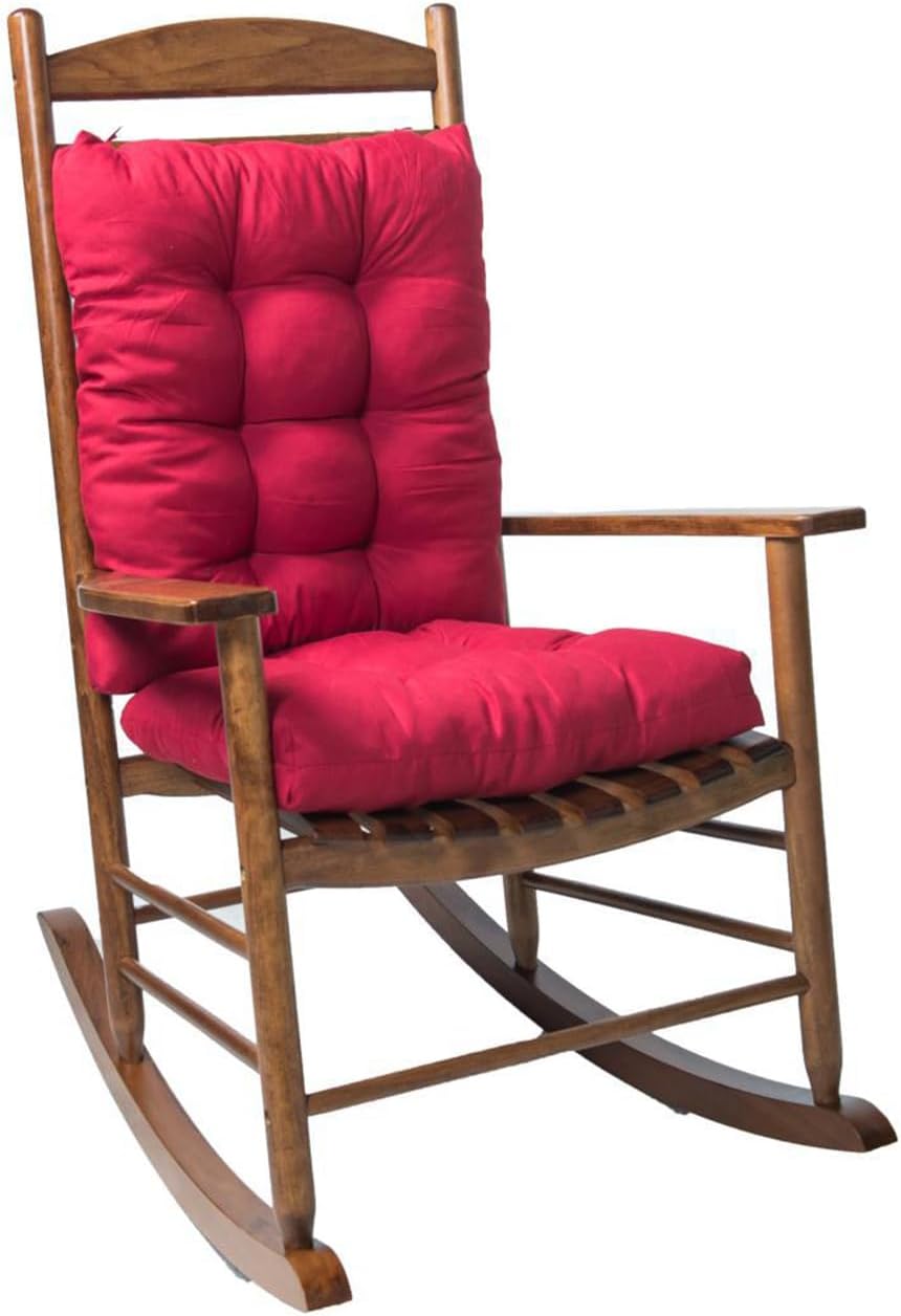 Rocking Chair Cushion with Ties, Wine Red Thick Chair Pads for Home and Kitchen,Tufted Non Slip 2 Pices Back and Seat Pad for Indoor Outdoor, Red