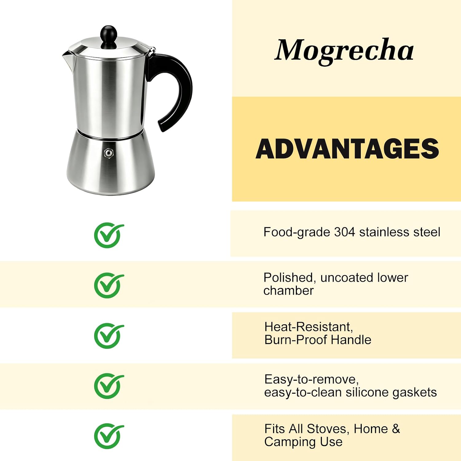 304 Stainless Steel Moka Pot 4 Cup Uncoated Express Coffee Maker