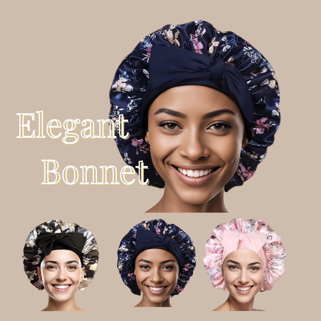 Blue Satin Bonnet, Sleeping Cap Night Cap for Women, Double-Layered, Can Be Worn on Both Sides, Hair Protection